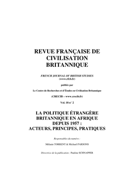 Revue Française De Civilisation Britannique