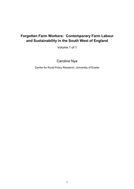 Forgotten Farm Workers: Contemporary Farm Labour and Sustainability in the South West of England