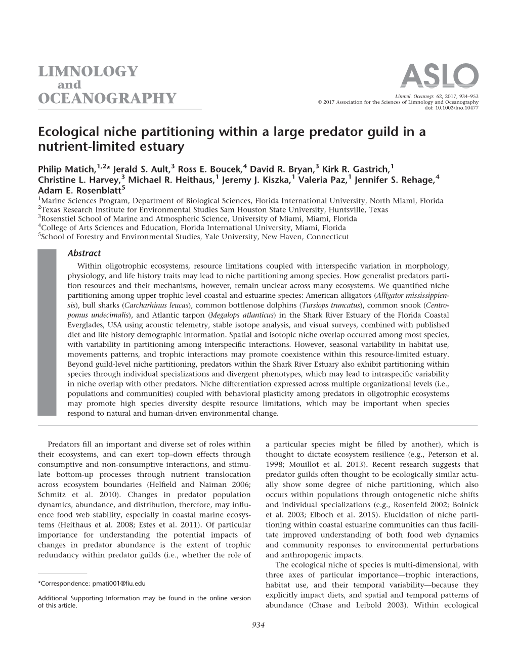 Ecological Niche Partitioning Within a Large Predator Guild in a Nutrient&