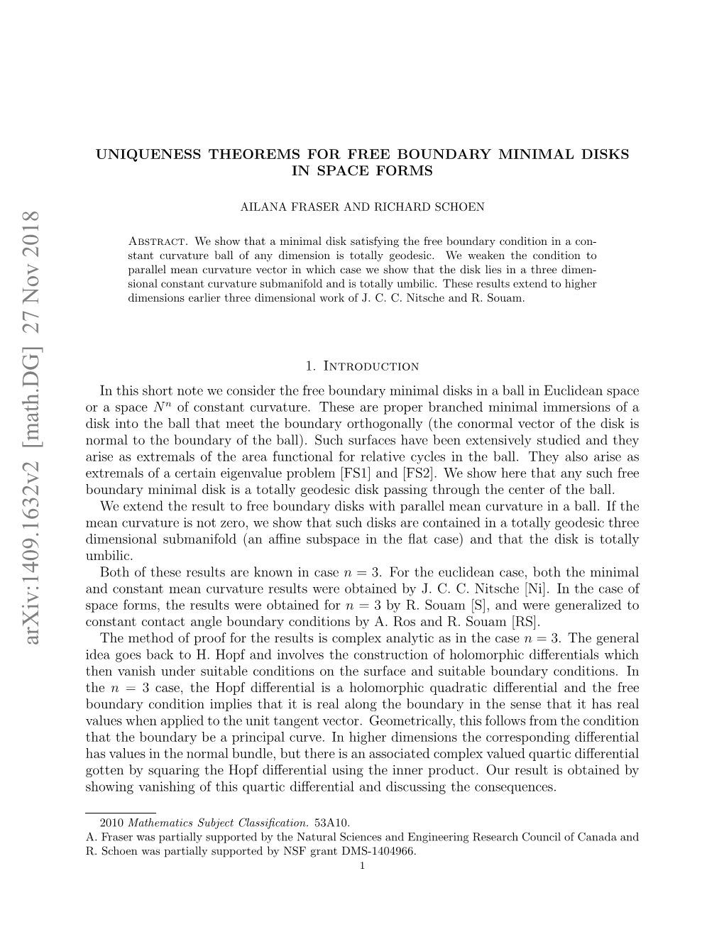 Arxiv:1409.1632V2 [Math.DG] 27 Nov 2018 Hwn Aihn Fti Uri Ieeta N Icsigtecons the O Discussing and Product