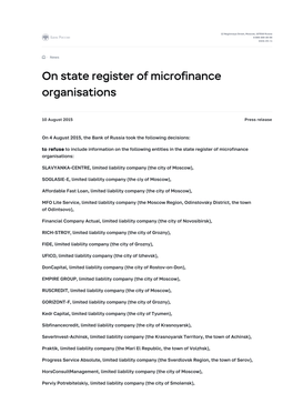 On State Register of Microfinance Organisations | Bank of Russia