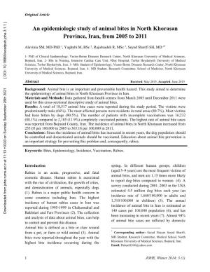 An Epidemiologic Study of Animal Bites in North Khorasan Province, Iran, from 2005 to 2011