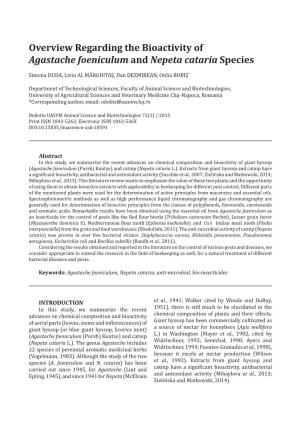 Overview Regarding the Bioactivity of Agastache Foeniculum and Nepeta Cataria Species