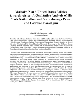 Malcolm X and United States Policies Towards Africa: a Qualitative Analysis of His Black Nationalism and Peace Through Power and Coercion Paradigms