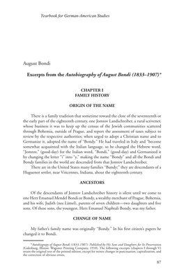 August Bondi Excerpts from the Autobiography of August Bondi