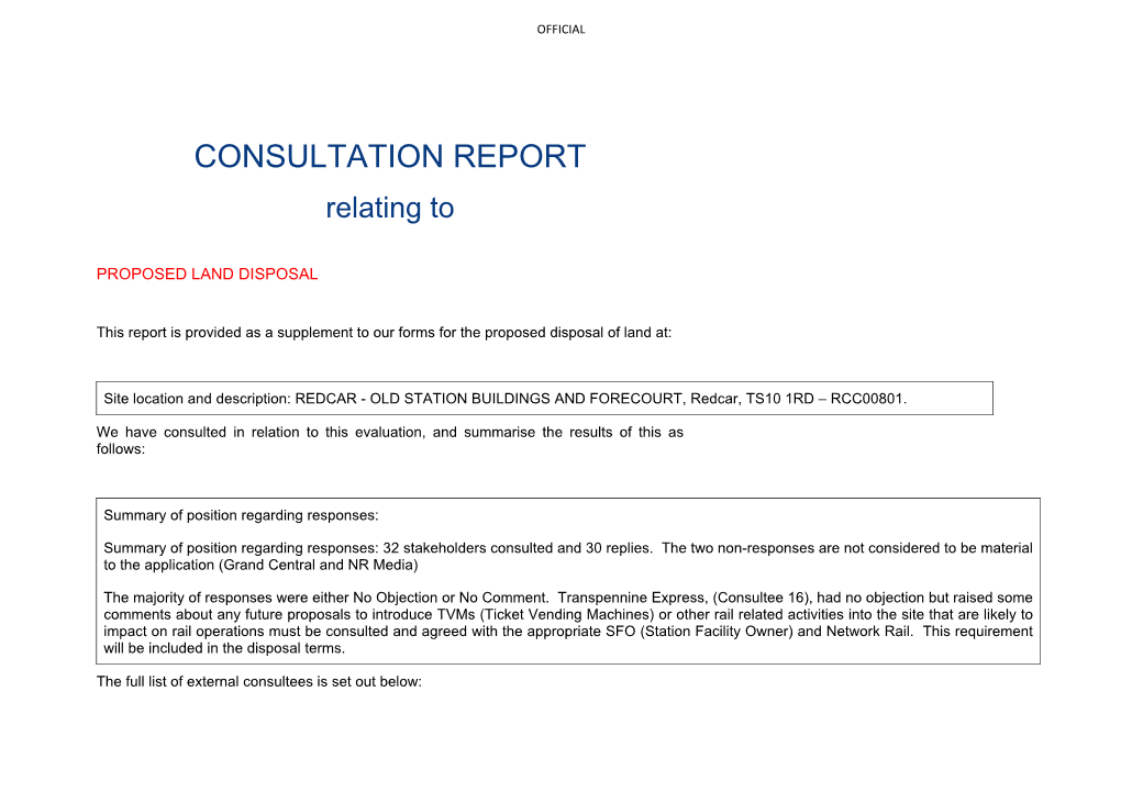 CONSULTATION REPORT Relating To