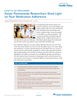 Kaiser Permanente Researchers Shed Light on Poor Medication Adherence
