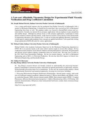 A Low-Cost Affordable Viscometer Design for Experimental Fluid Viscosity Veriﬁcation and Drag Coefﬁcient Calculation