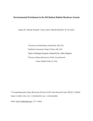 Environmental Enrichment in the ISS Rodent Habitat Hardware System