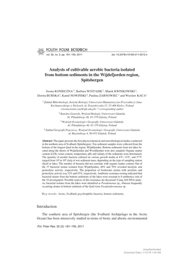 Analysis of Cultivable Aerobic Bacteria Isolated from Bottom Sediments in the Wijdefjorden Region, Spitsbergen