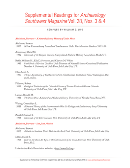 Supplemental Readings for Archaeology Southwest Magazine Vol