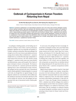 Outbreak of Cyclosporiasis in Korean Travelers Returning from Nepal