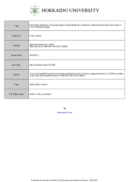 Reinventing Ishinomaki, Reinventing Japan? Creative Networks, Alternative Lifestyles and the Search for Quality of Title Life in Post-Growth Japan