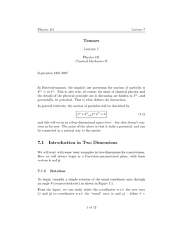 Tensors 7.1 Introduction in Two Dimensions