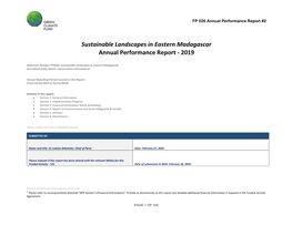 Sustainable Landscapes in Eastern Madagascar Annual Performance Report - 2019