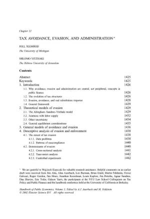 Tax Avoidance, Evasion, and Administration*