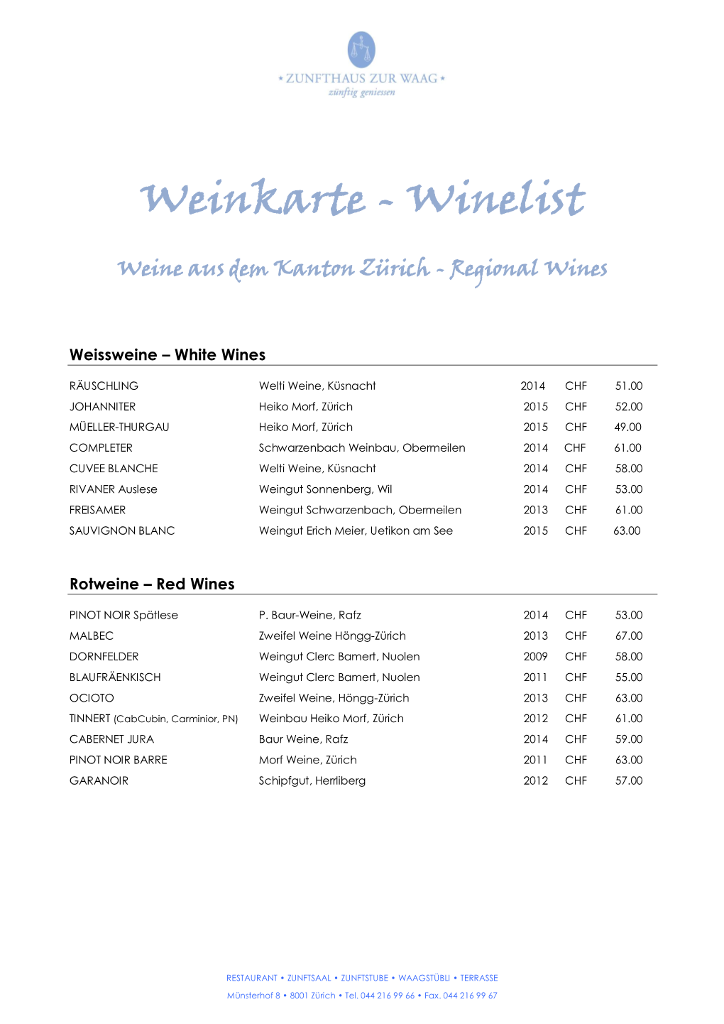 Weinkarte - Winelist