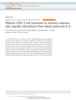 Effector CD4 T-Cell Transition to Memory Requires Late Cognate Interactions That Induce Autocrine IL-2