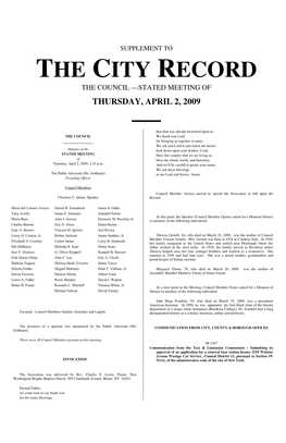 The City Record the Council —Stated Meeting of Thursday, April 2, 2009