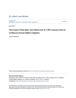 The Future of the Alien Tort Claims Act of 1789: Lessons from in Re Marcos Human Rights Litigation