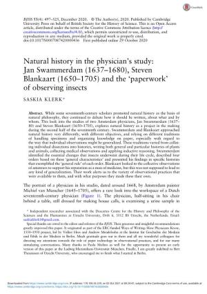 Natural History in the Physician's Study: Jan Swammerdam
