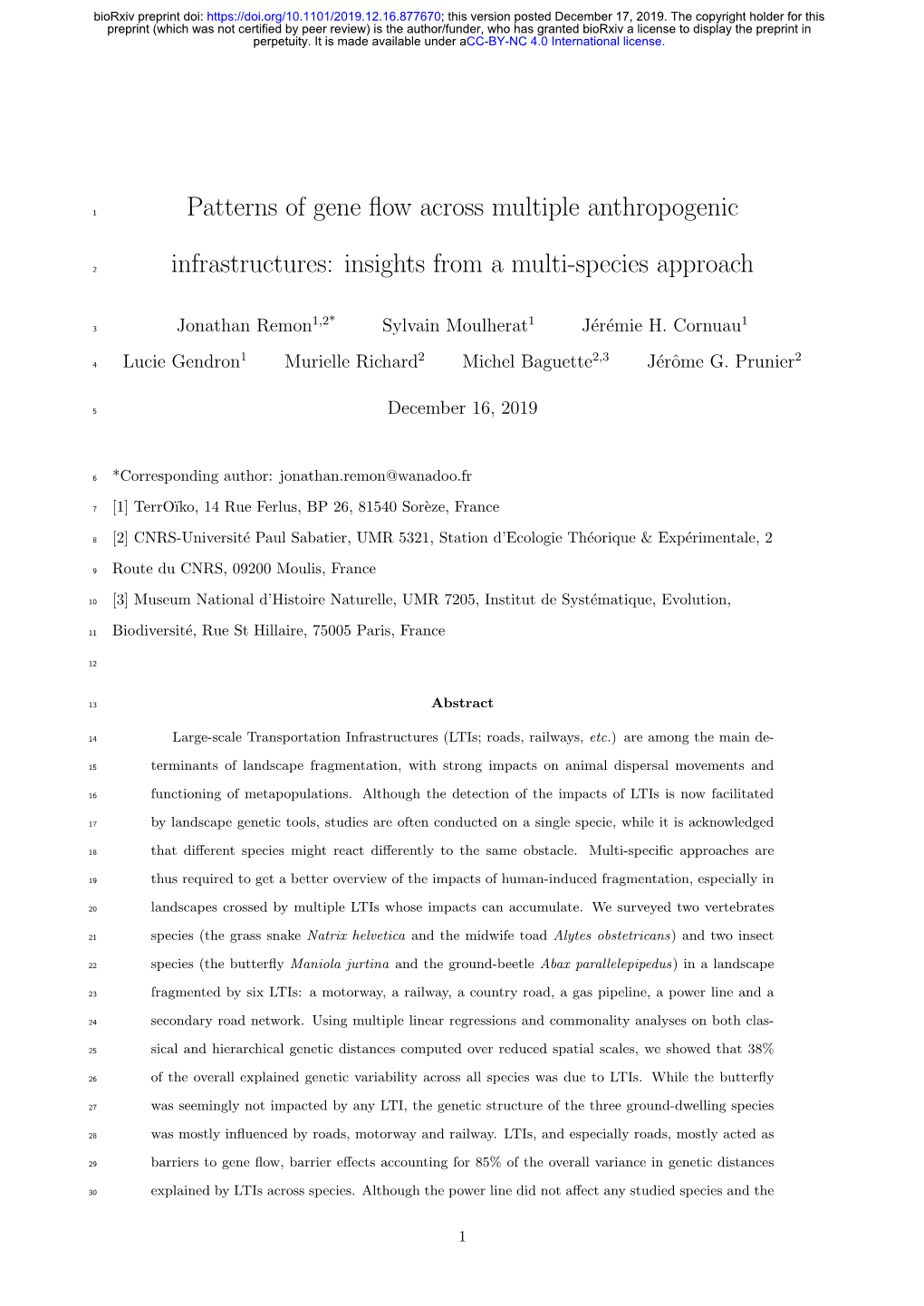 Patterns of Gene Flow Across Multiple Anthropogenic Infrastructures