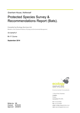 Protected Species Survey & Recommendations Report (Bats)