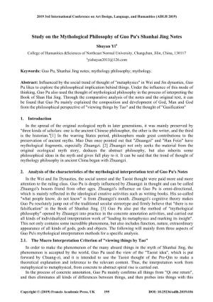 Study on the Mythological Philosophy of Guo Pu's Shanhai Jing Notes