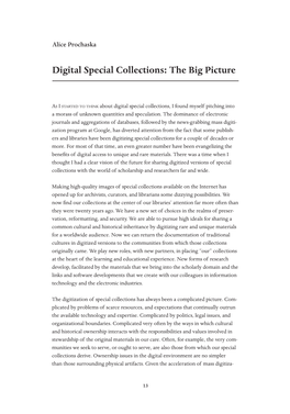 Digital Special Collections: the Big Picture