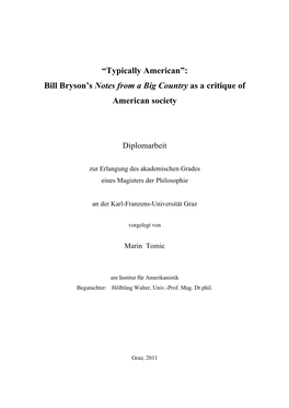 Bill Bryson's Notes from a Big Country As a Critique of American