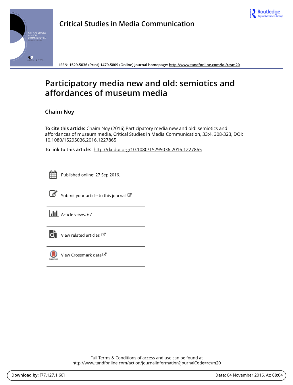 Participatory Media New and Old: Semiotics and Affordances of Museum Media