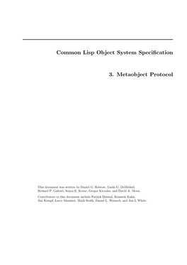 Common Lisp Object System Specification 3. Metaobject Protocol