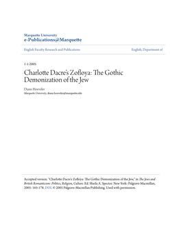 The Gothic Demonization of the Jew Diane Hoeveler Marquette University, Diane.Hoeveler@Marquette.Edu
