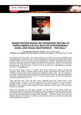 ROGER WATERS ANNOUNCES RETURN of the WALL 2012 FINAL 11.1.2011 12N PT V3
