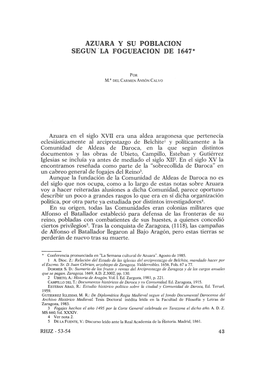 4. Azuara Y Su Población Según La Fogueación De 1647, Por María Del