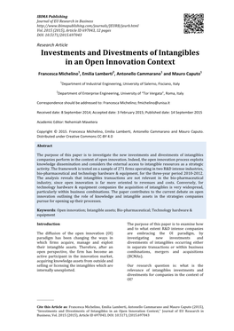 Investments and Divestments of Intangibles in an Open Innovation Context