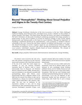 Beyond 'Homophobia': Thinking About Sexual Prejudice and Stigma in The