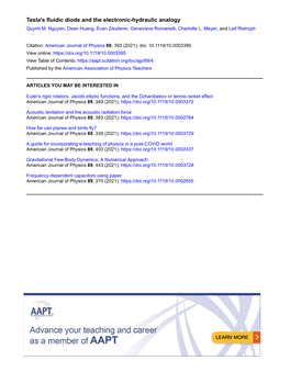 Tesla's Fluidic Diode and the Electronic-Hydraulic Analogy Quynh M