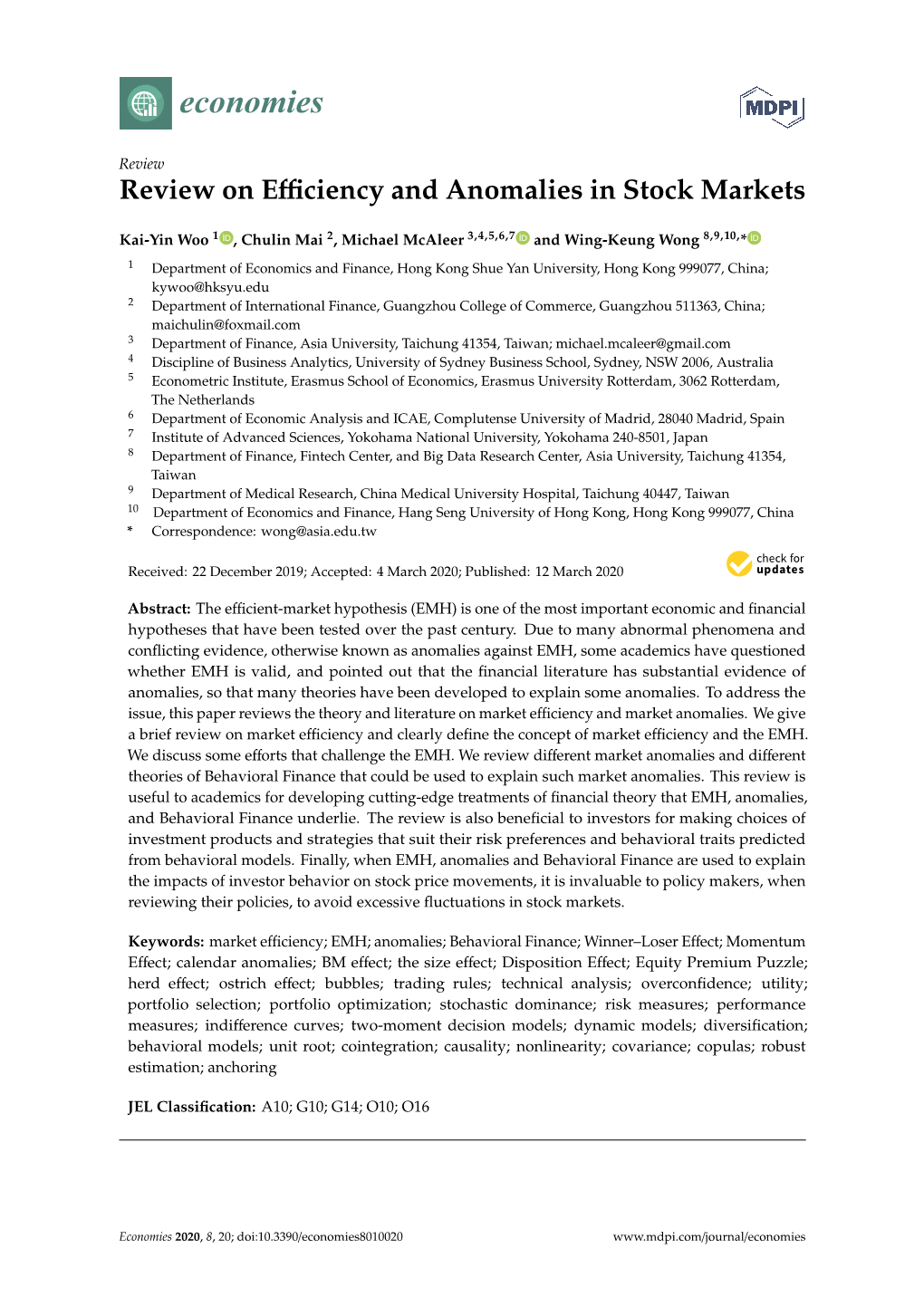 Review on Efficiency and Anomalies in Stock Markets