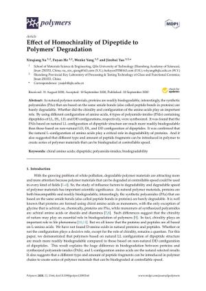 Effect of Homochirality of Dipeptide to Polymers' Degradation