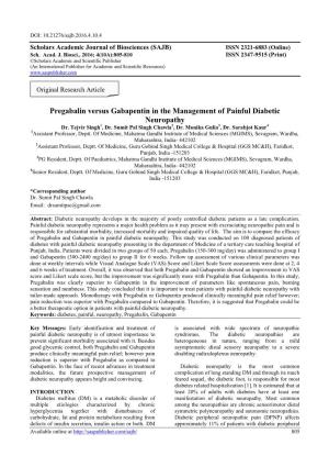 Pregabalin Versus Gabapentin in the Management of Painful Diabetic Neuropathy Dr