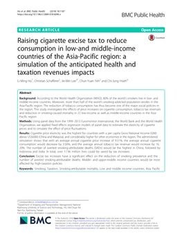 Raising Cigarette Excise Tax to Reduce Consumption in Low-And Middle