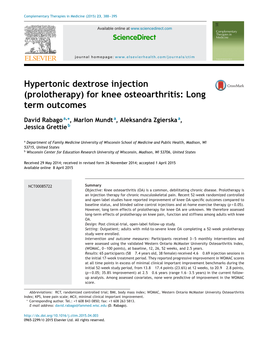 (Prolotherapy) for Knee Osteoarthritis: Long