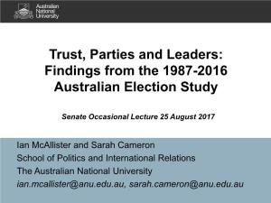 Trust, Parties and Leaders: Findings from the 1987-2016 Australian Election Study