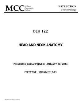 Deh 122 Head and Neck Anatomy Head and Neck Anatomy