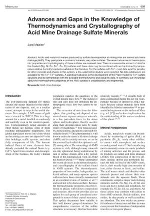 Advances and Gaps in the Knowledge of Thermodynamics and Crystallography of Acid Mine Drainage Sulfate Minerals