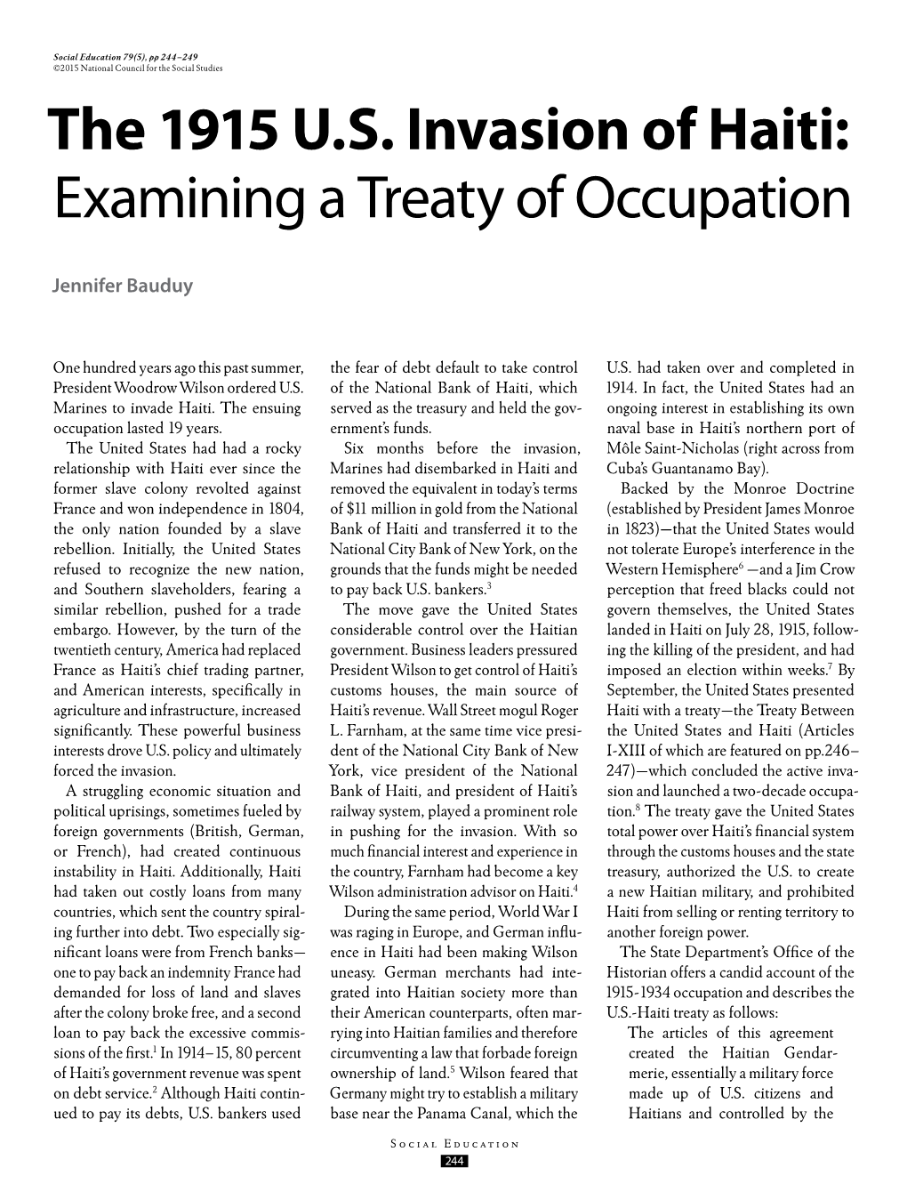The 1915 U.S. Invasion of Haiti: Examining a Treaty of Occupation