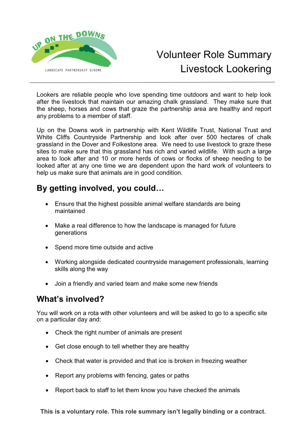 Volunteer Role Summary Livestock Lookering