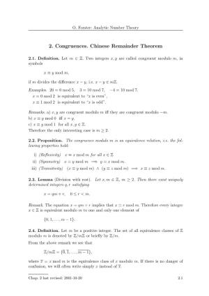 2. Congruences. Chinese Remainder Theorem