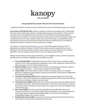 Kanopy Adds 60 New, Exclusive Films from the Criterion Collection